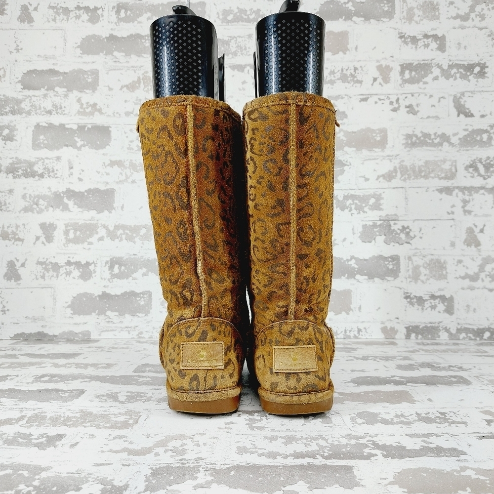 BearPaw Brown Tan Leather Leopard Print Slip On Winter Casual Boots T30 - Picture 5 of 11